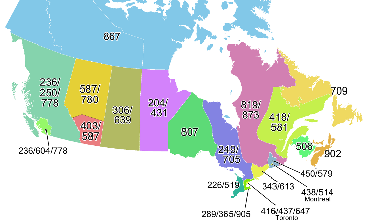 Area Code Map of Canada